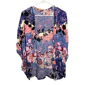 Victoria's Secret XS/S Floral Kimono Tunic Top Blouse Open Front Blue Pink Black